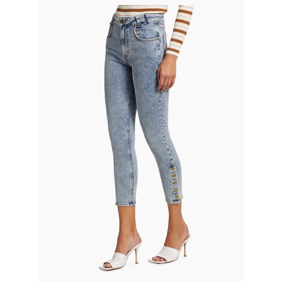 Frame The Snapped Cropped Denim Ankle Skinny Jeans Blue Acid Wash Size 25 - Picture 3 of 12